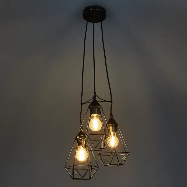 фото Светильник подвесной inspire byron 3 лампы e27x60 вт диаметр 35.5 см металл цвет чёрный