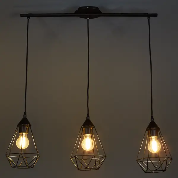 Светильник подвесной Inspire Byron 3 лампы E27x60 Вт длина 79 см металл цвет чёрный крючок мебельный inspire металл никель