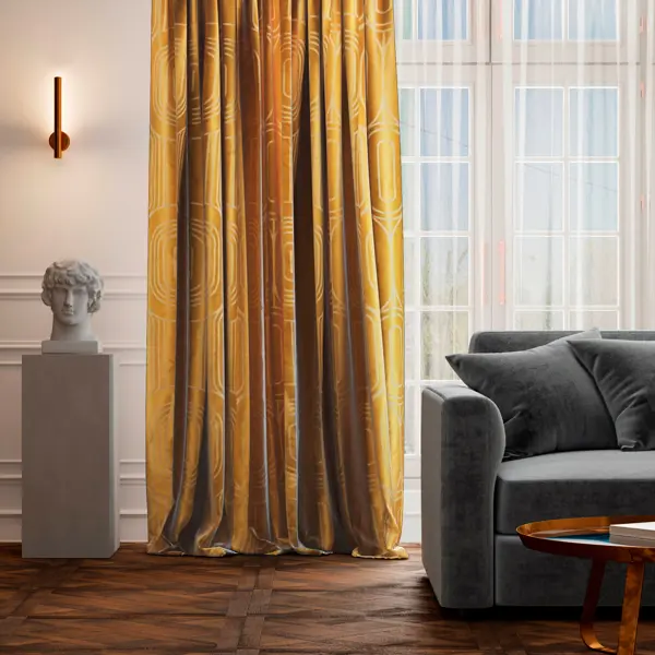 фото Штора на ленте glamour 200x300 см цвет золото павлово-посадский шелк