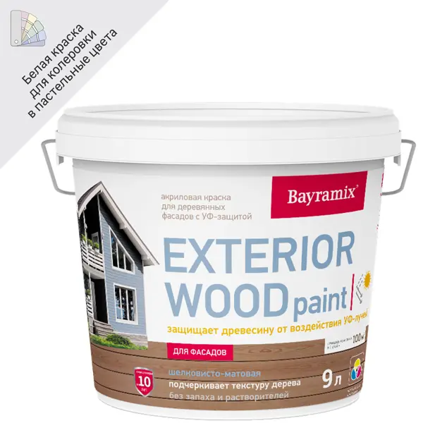 фото Краска для дерева bayramix exterior wood цвет белый 9 л