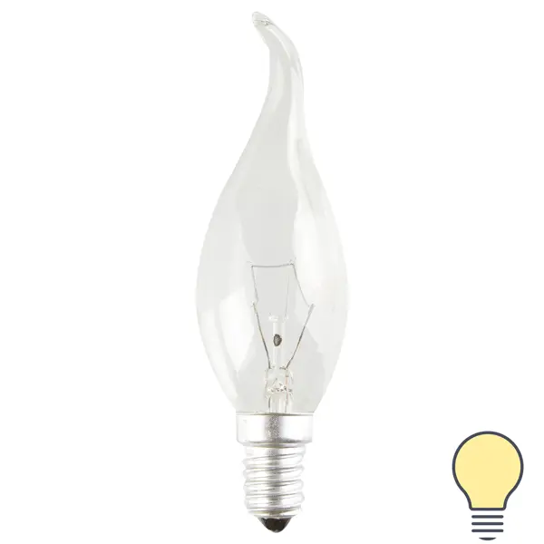 Лампа накаливания Bellight E14 230 В 60 Вт свеча на ветру прозрачная 3 м2 свет тёплый белый лампа светодиодная e27 7 вт 55 вт свеча на ветру 3000 к мягкий теплый tdm electric народная
