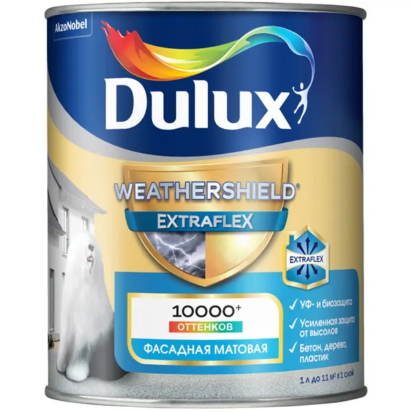 Краска фасадная Dulux Weathershield Extraflex цвет белый матовая база BW 1 л
