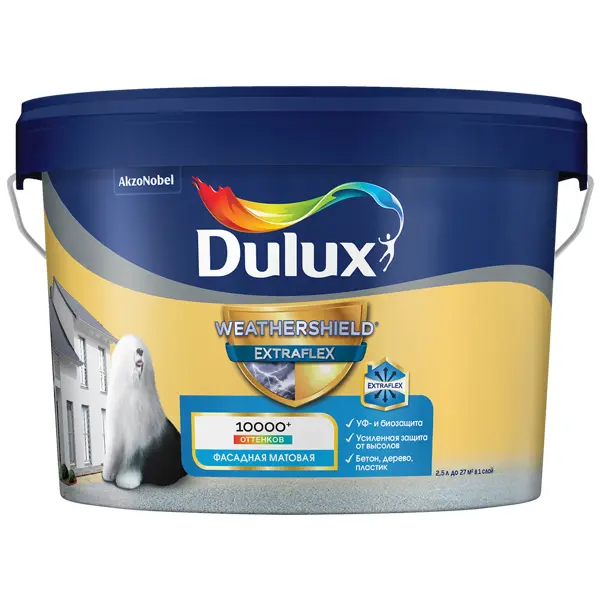 Краска фасадная Dulux Weathershield Extraflex цвет белый матовая база BC 2.25 л краска воднодисперсионная vgt акриловая фасадная матовая белоснежная 3 кг