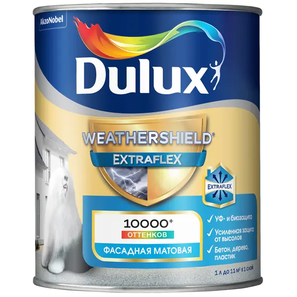 Краска фасадная Dulux Weathershield Extraflex цвет белый матовая база BC 0.9 л гладкая фасадная краска для минеральных поверхностей dulux