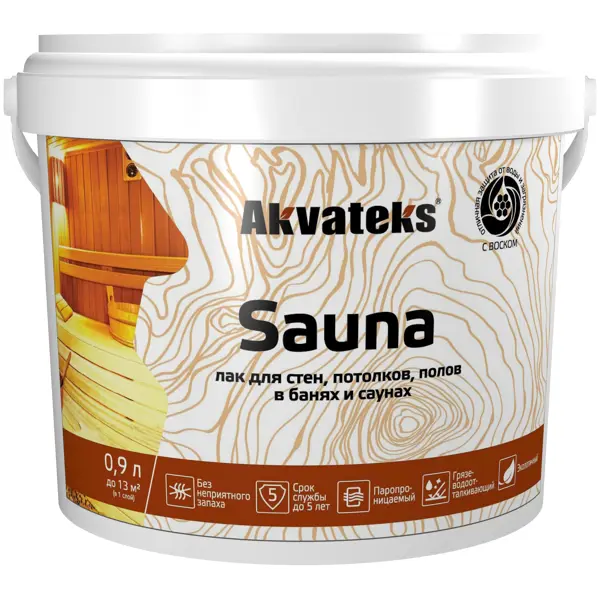 фото Лак для полов, стен, потолков в банях акрилатный akvateks sauna цвет прозрачный полуматовый 0.9 л акватекс