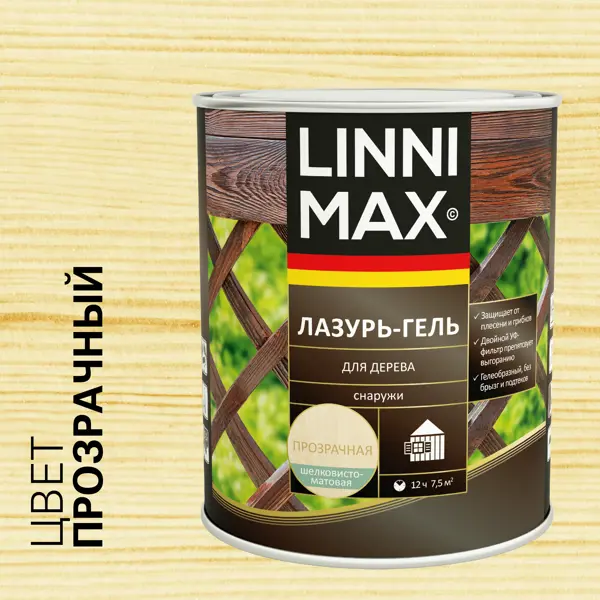 фото Лазурь-гель для дерева linnimax полуматовая прозрачная 0.75 л