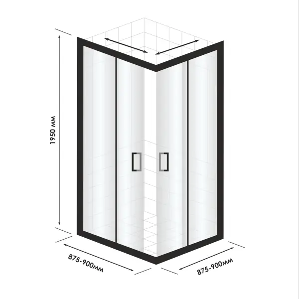 фото Душевой уголок март квадро black квадратный 90x90 см черный профиль прозрачное стекло раздвижной