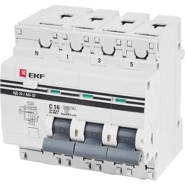 Дифференциальный автомат EKF АД-32 3P N C16 А 30 мА 4.5 кА АС автомат м16 световые и звуковые эффекты работает от батареек