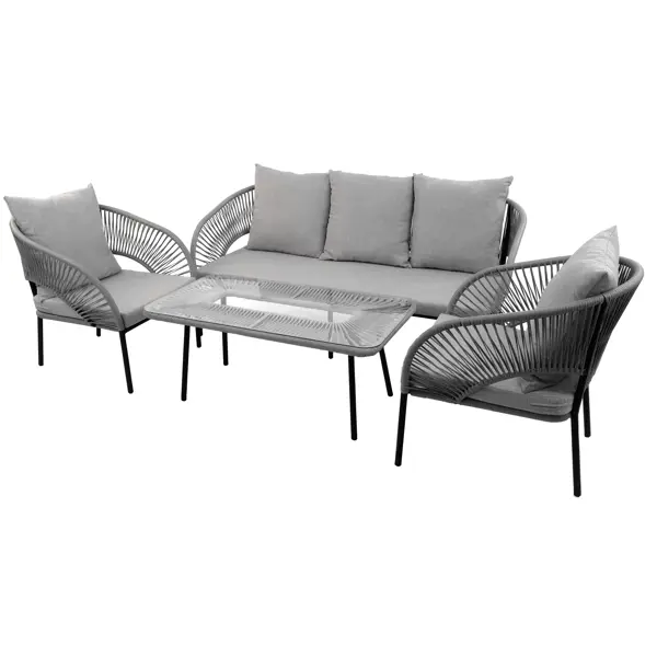 Набор садовой мебели Luna ротанг цвет графит диван - 1 шт стол - 1 шт кресло - 2 шт накидка на диван 90x150 см искусственный мех серый