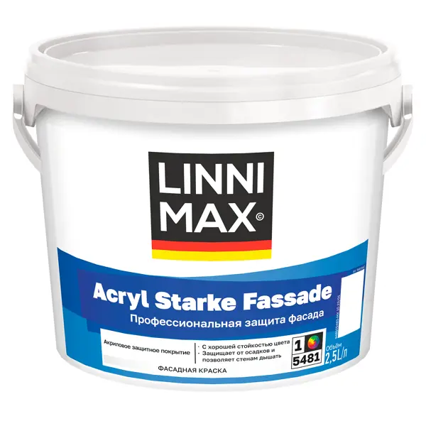 Краска фасадная Linnimax Acryl Starke Fassade моющаяся матовая цвет белый база 1 2.5 л