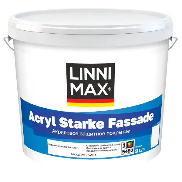 Краска фасадная Linnimax Acryl Starke Fassade моющаяся матовая цвет белый база 1 9 л краска интерьерная linnimax litex 4 белый база б1 2 5 л