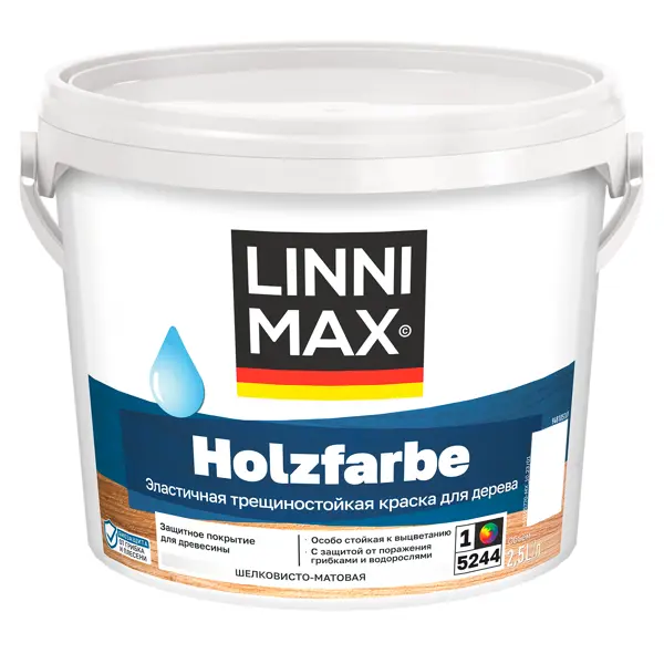 Краска фасадная Linnimax Holzfarbe моющаяся матовая цвет белый матовая база 1 2.5 л краска фасадная linnimax acryl starke fassade прозрачный матовая база б3 8 46 л