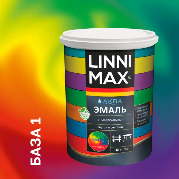 фото Эмаль linnimax аква цвет белый глянцевый база б1 0.9 л без бренда