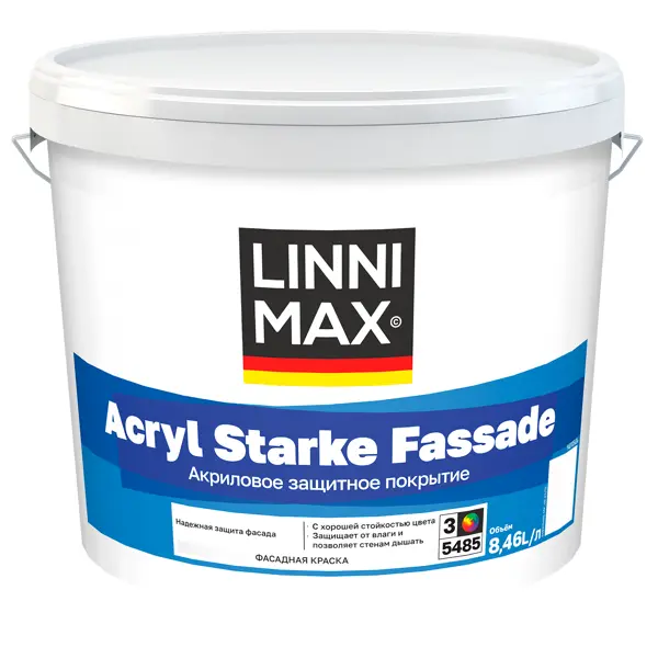 Краска фасадная Linnimax Acryl Starke Fassade цвет прозрачный матовая база Б3 8.46 л фасадная акриловая краска farbitex