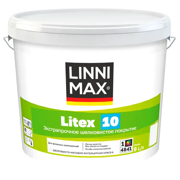 Краска для стен и потолков Linnimax Litex 10 моющаяся матовая цвет белый база 1 9 л краска для стен и потолков linnimax litex 2 моющаяся глубокоматовая белый база 1 9 л