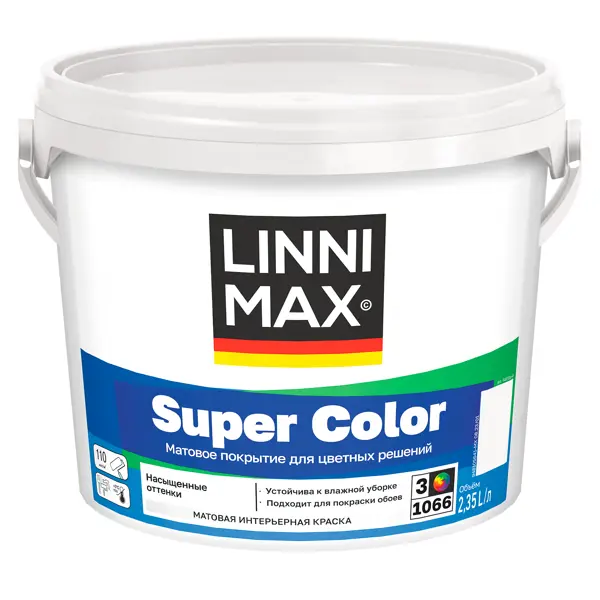 Краска для стен и потолков Linnimax Super Color моющаяся матовая прозрачная база 3 2.35 л краска для стен husky super paint int моющаяся матовая белый 2 5 л