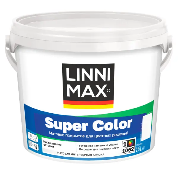 Краска для стен и потолков Linnimax Super Color моющаяся матовая цвет белый база 1 2.5 л эмаль linnimax аква белый глянцевый база б1 0 9 л