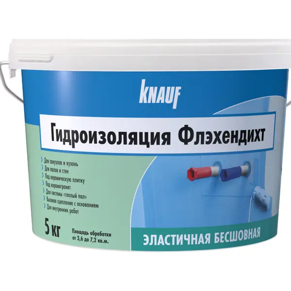 Гидроизоляция Knauf Флэхендихт эластичная бесшовная 5 кг грунтовка кнауф тифенгрунд f мороз 10 кг