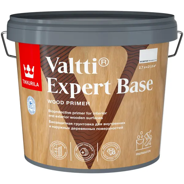 Грунт-антисептик Tikkurila Valtti Expert Base прозрачный 2.7 л грунт краска maitre deco base quartz 14 кг