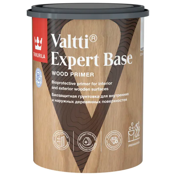 Грунт-антисептик Tikkurila Valtti Expert Base прозрачный 0.9 л универсальный грунт антисептик для древесины текстурол