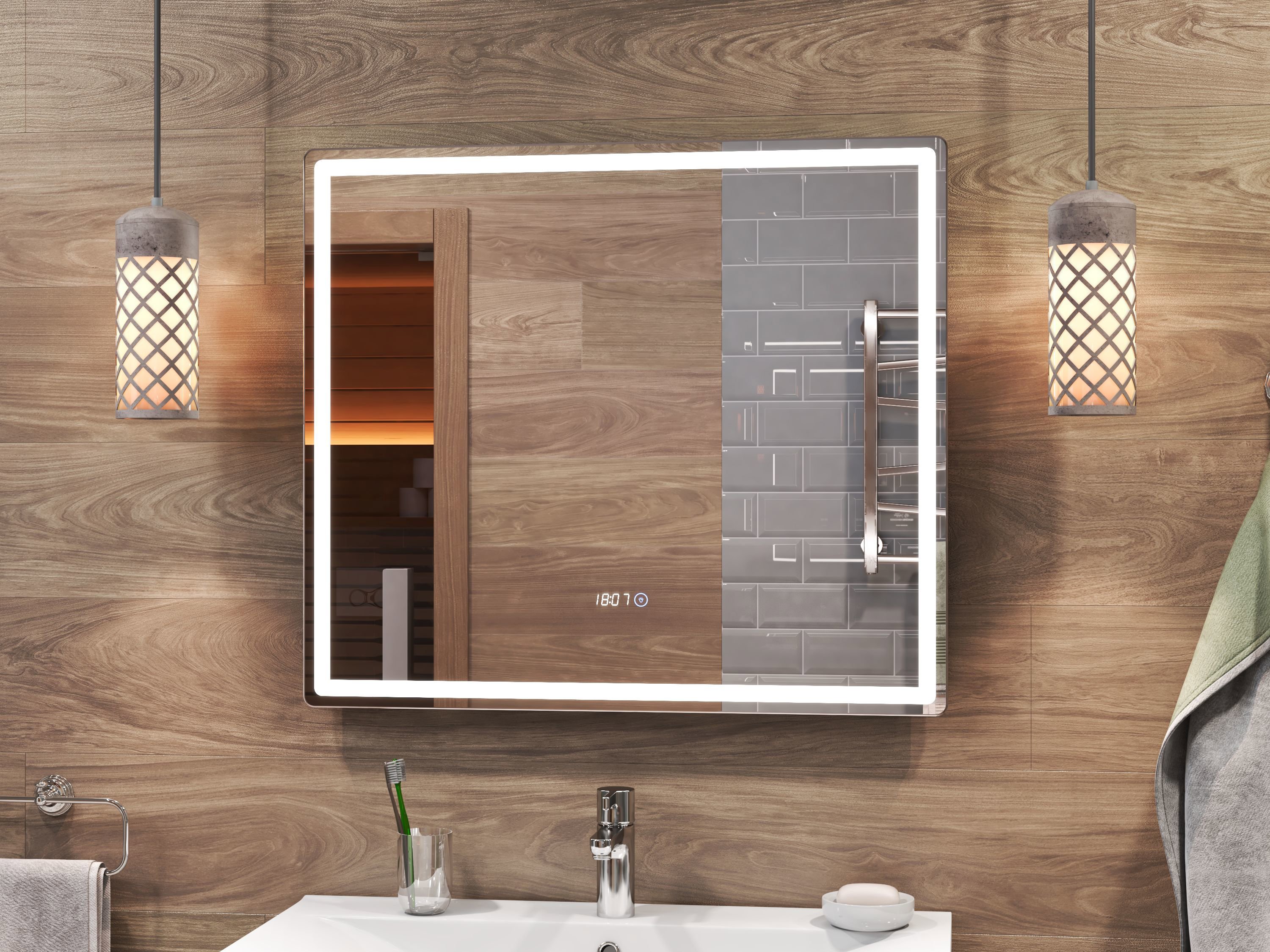 Зеркало для ванной Vigo Level Comfort 80x70 см с подсветкой и часами