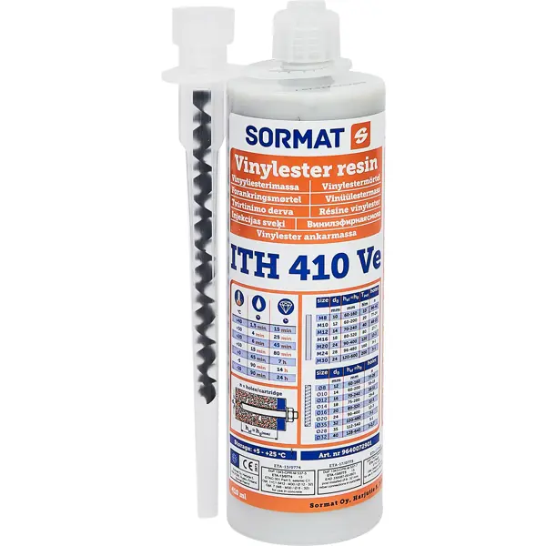 Анкер химический Sormat ITH 410 Ve для бетона, кирпича, керамзита и камня анкер химический sormat 300 wi для бетона кирпича керамзита и камня