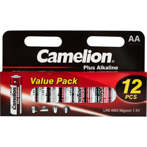 Батарейка алкалиновая Camelion Plus Alkaline LR6-HP12 AA 12 шт. батарейка алкалиновая camelion plus alkaline 4 2lr6 bp aaa 6 шт