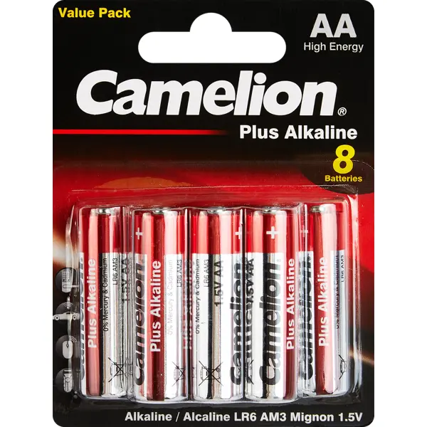 Батарейка алкалиновая Camelion Plus Alkaline LR6-BP5+3 AA 8 шт. батарейка алкалиновая camelion plus alkaline 4 2lr6 bp aaa 6 шт
