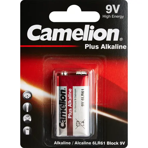Батарейка алкалиновая Camelion Plus Alkaline 6LR61-BP1 1 шт. батарейка алкалиновая camelion plus alkaline lr03 hp12 aaa 12 шт