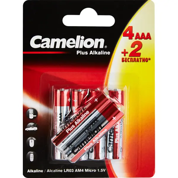 Батарейка алкалиновая Camelion Plus Alkaline 4+2LR6-BP AAA 6 шт. батарейка алкалиновая camelion plus alkaline lr03 bp2 aaa 2 шт