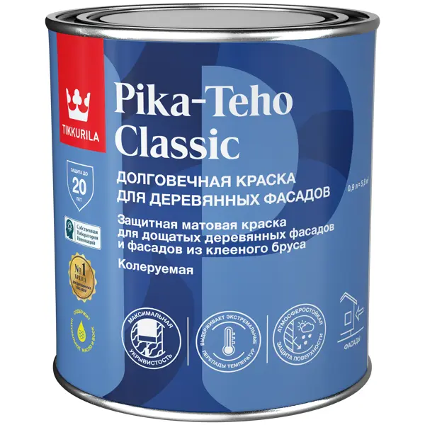 Краска фасадная Tikkurila Pika-Teho Classic моющаяся матовая цвет белый база A 0.9 л садовый забор двухсторонний 90 × 500 см белый