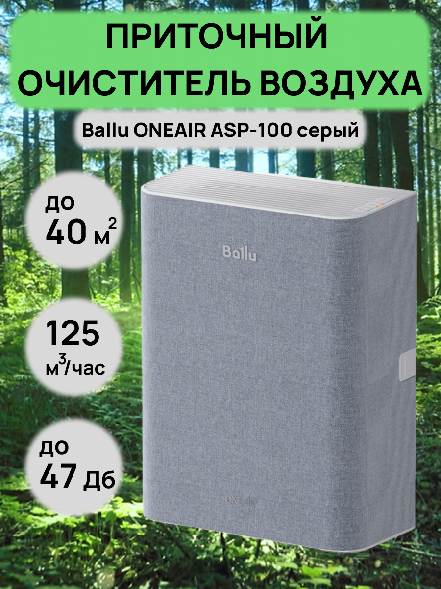 Очиститель воздуха Ballu Oneair ASP-100 цвет серый ✳️ купить по цене 31990  ₽/шт. в Краснодаре с доставкой в интернет-магазине Леруа Мерлен