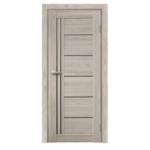 Дверь межкомнатная остекленная с замком и петлями в комплекте Новара Вертикаль 90x200 см ПВХ цвет ривьера