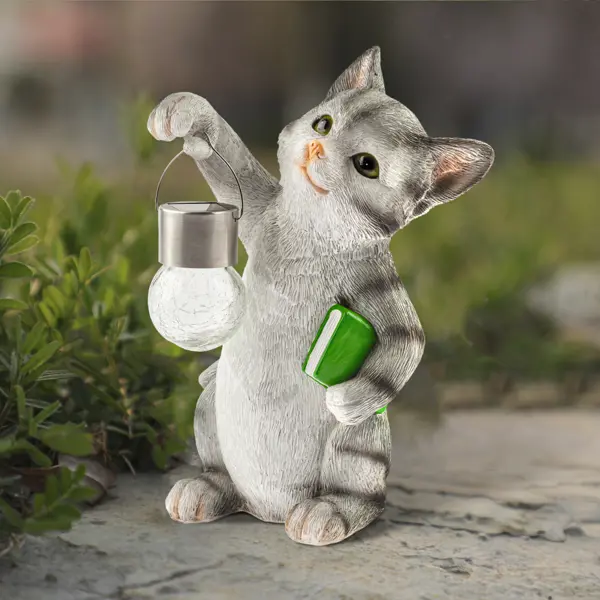 Фигурка садовая Эра «Умный кот» на солнечных батареях 30 см цвет серый нейтральный белый свет садовая фигурка park