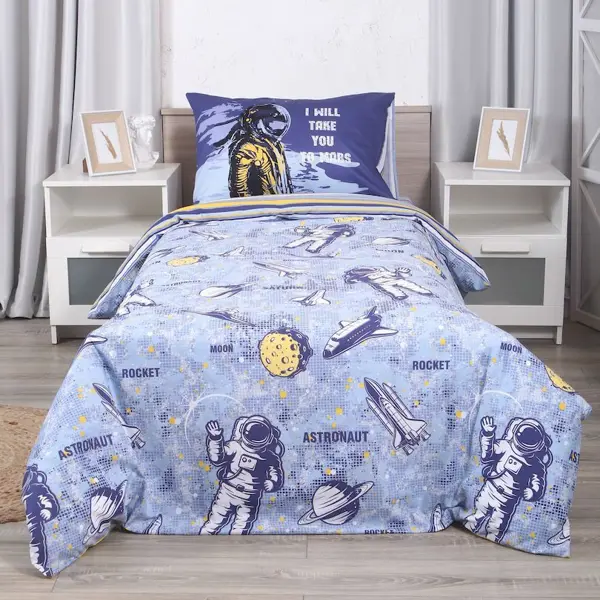Комплект постельного белья Mona Liza Astronaut полутораспальный сатин синий матрас надувной bestway185x76x28 см синий