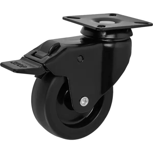 Колесо для мебели поворотное, с тормозом 75 мм, до 60 кг, цвет черный колесо для мебели поворотное с тормозом 50 мм максимальная нагрузка 50 кг