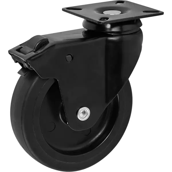 Колесо для мебели поворотное, с тормозом 100 мм, до 70 кг, цвет черный колесо для мебели поворотное standers без тормоза площадка для твёрдого пола 50 мм до 30 кг прозрачный серебристый