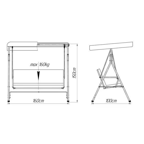 фото Качели садовые 2-х местные 160 кг цвет серый без бренда