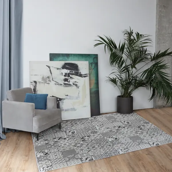 фото Ковер пралеска 100x160 см полиамид p2864/a2/124 цвет серо-белый витебские ковры