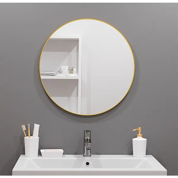 Зеркало для ванной Март Ferro 55 см цвет золотой стеллаж для ванной комнаты угловой март ferro 35x35x105 см белый