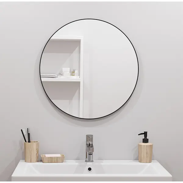 Зеркало для ванной Март Ferro 55 см цвет чёрный стеллаж для ванной комнаты март ferro металл белый муар