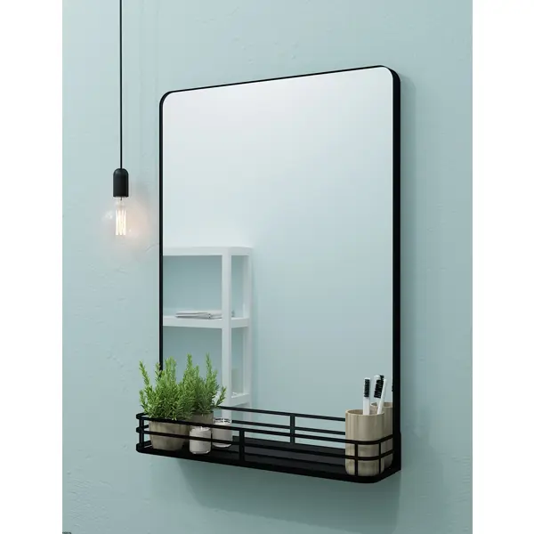 Зеркало для ванной Март Ferro с полкой-бортиком 50x69.2 см цвет чёрный полка для ванной lemer like трехъярусная прямая 20x20x52 см металл чёрный