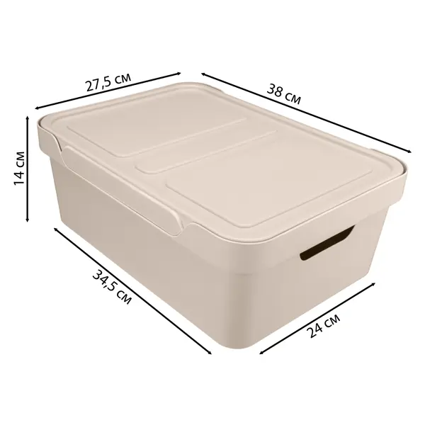 Ящик универсальный 38x27.5x14.1 см 12 л пластик с крышкой цвет бежевый универсальный ящик зпи альтернатива