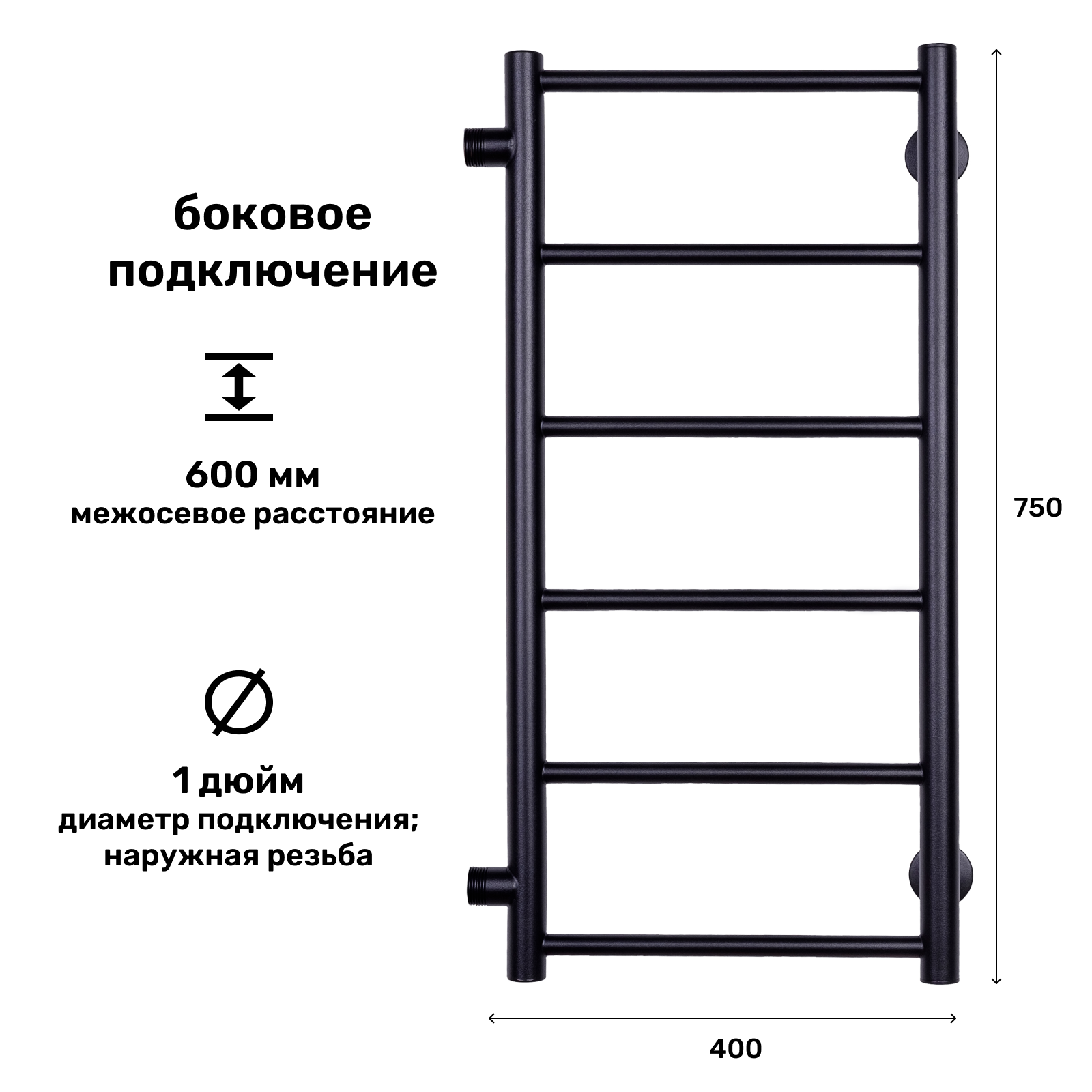 Полотенцесушитель водяной прямой Олимп 40x75 см боковое подключение 1