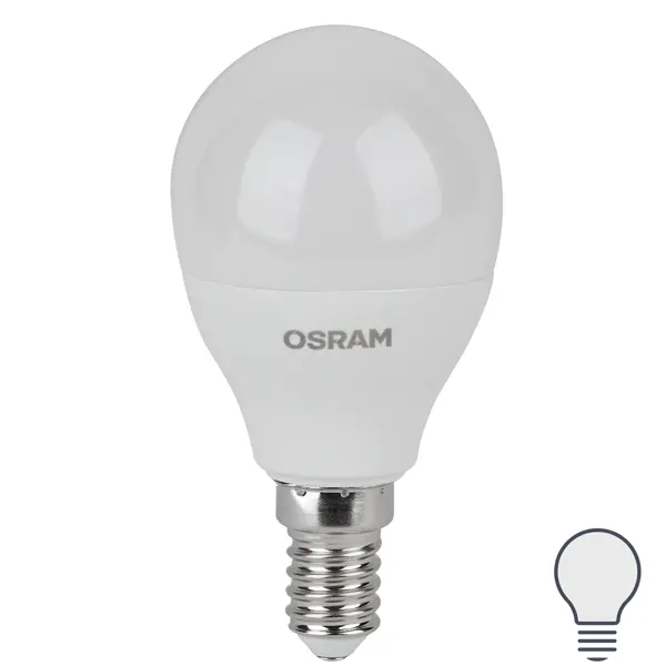 фото Лампа светодиодная osram шар 5вт 470лм e14 нейтральный белый свет
