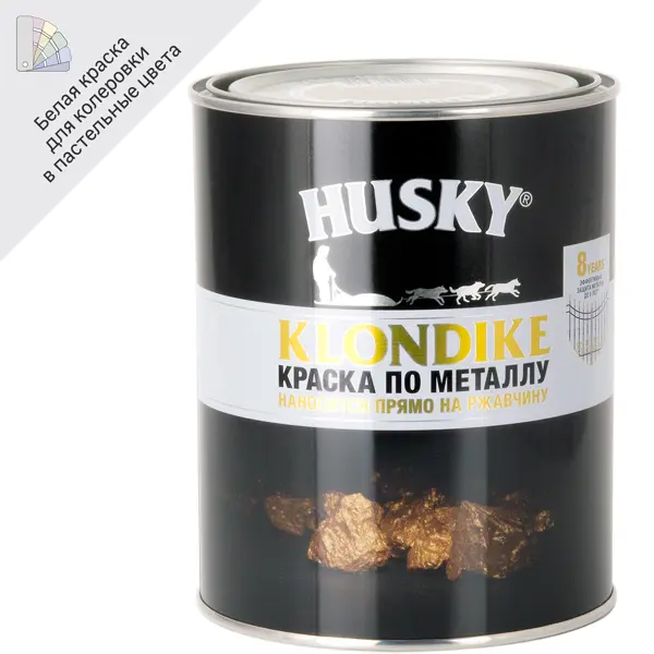 Краска по металлу Husky Klondike глянцевая цвет белый база А 0.9 л кислота лимонная solins c6h8o7 химически чистая пэт банка 0 25 кг