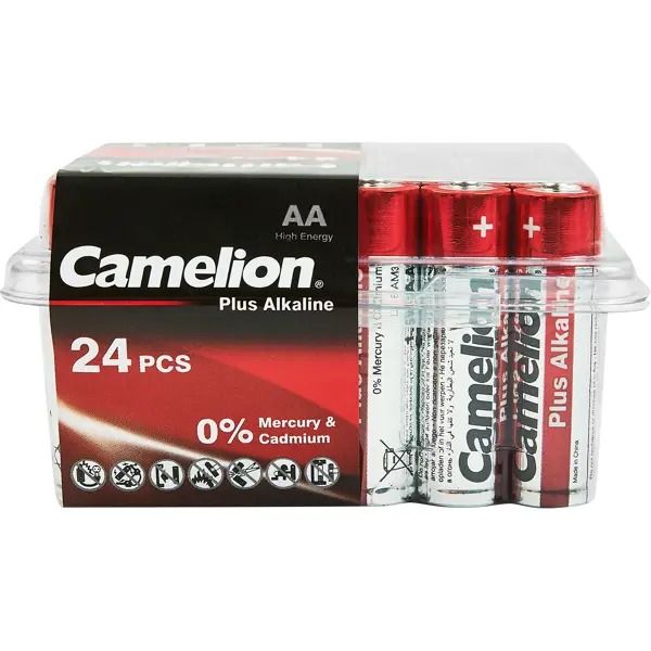 Батарейка алкалиновая Camelion Plus Alkaline LR6-PB24 AA 24 шт. батарейка алкалиновая camelion plus alkaline aa lr6 24box lr6 pb24 1 5в набор 24 шт в упаковке шт 1