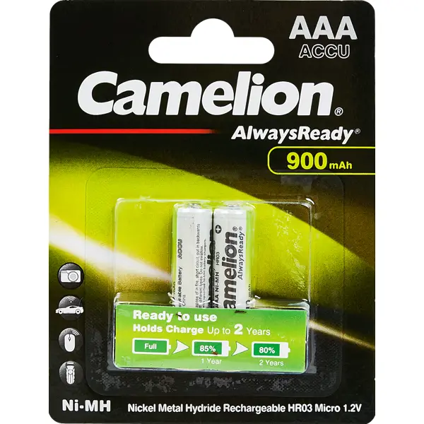 Батарейка никель-металлгидридная Camelion Always Ready NH-AAA900ARBP2 AAA 2 шт. батарейка алкалиновая camelion mercury free g 3 bl 10 lr41
