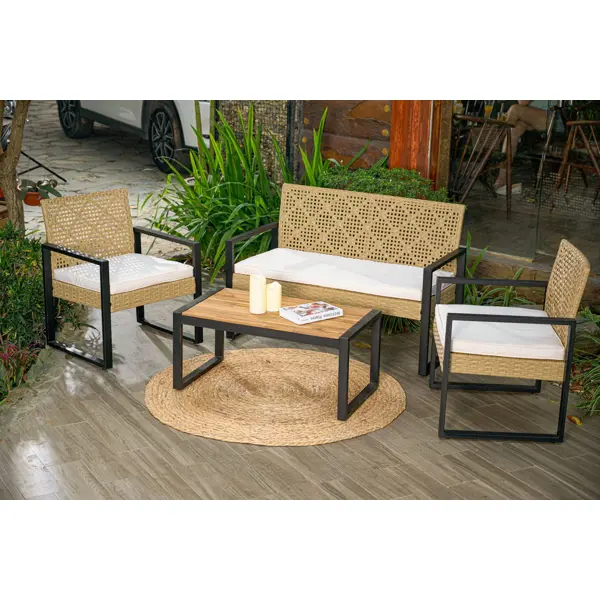 Набор садовой мебели Дэйзи ротанг цвет желто-бежевый : диван, стол и 2 кресла horizonte walnut стол кофейный h13 см