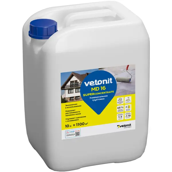 Грунтовка-концентрат для сухих и влажных помещений Vetonit MD 16 белая 10 л грунтовка по дереву радуга 25 3 кг белая